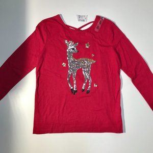 Girls' Embellished Reindeer Long Sleeve Shirt